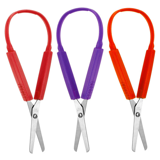 Loop Scissors 3Pcs Adaptive Design Scissor 14cm Colorful Handle Self-Opening Safety Scissors for Kids Children Schools Special Need(Red, Orange, Purple)