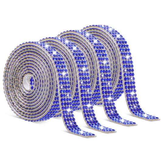 Telooco Self Adhesive Rhinestone Ribbons 4 Rolls Bling Crystal Rhinestone Strips Stickers Glitter Wrap Roll for DIY Crafts Clothes Car Shoes (4 Rows of 1 Yard, Royal Blue)