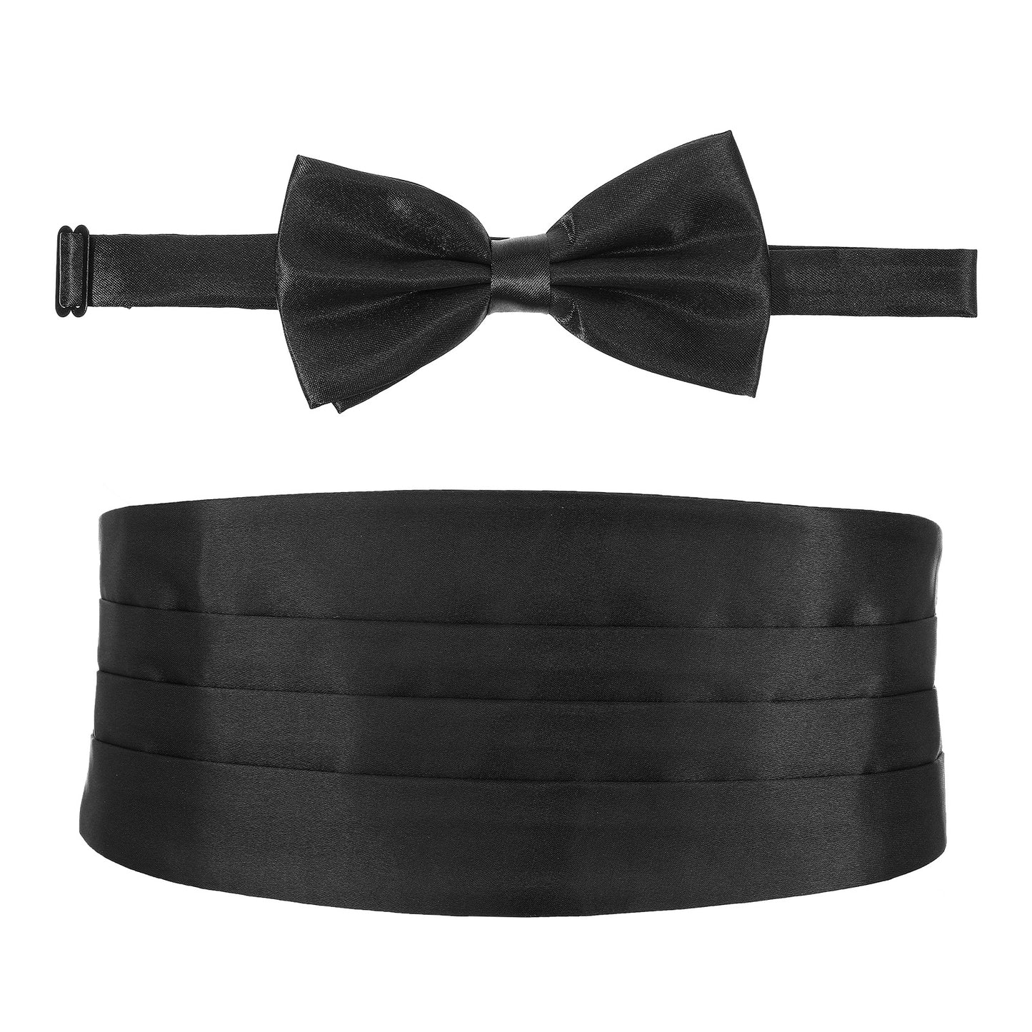 DIVINA VITAE 2 Piece Men's Formal Accessory Set, Cumberbund and Bow Tie Set, Cumberbund Black, Satin Bowtie, For Men's Black Tie Events
