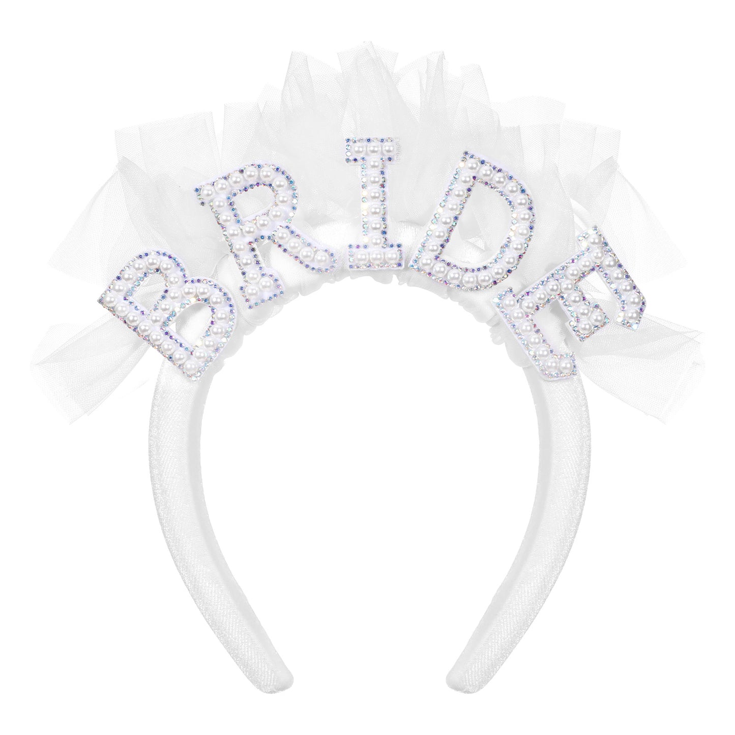 Wedding Bride Headband, Bridesmaid Bachelorette Party Headbands, White Pearl Veil Headband Hairband with 'BRIDE' Decorated for Wedding, Bridal Shower, Prom, Pageant, Valentine's Day