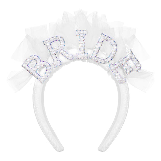 Wedding Bride Headband, Bridesmaid Bachelorette Party Headbands, White Pearl Veil Headband Hairband with 'BRIDE' Decorated for Wedding, Bridal Shower, Prom, Pageant, Valentine's Day