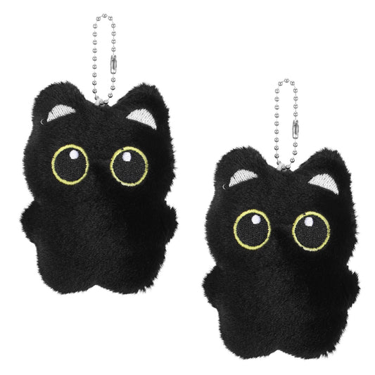 Tucnoeu 2pcs Black Cat Plush Keychain Purse Charm, Black Cat Bag Charm, Cute Plush Backpack Charms for Cats Lovers