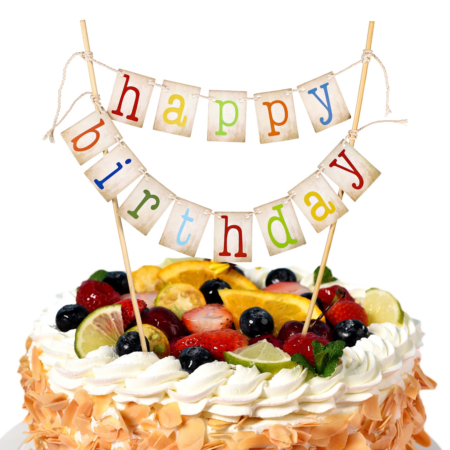 Telooco Happy Birthday Cake Banner, Rainbow Birthday Cake Topper, Rainbow Cakes Decoration for Party Baking Decoration Supplies