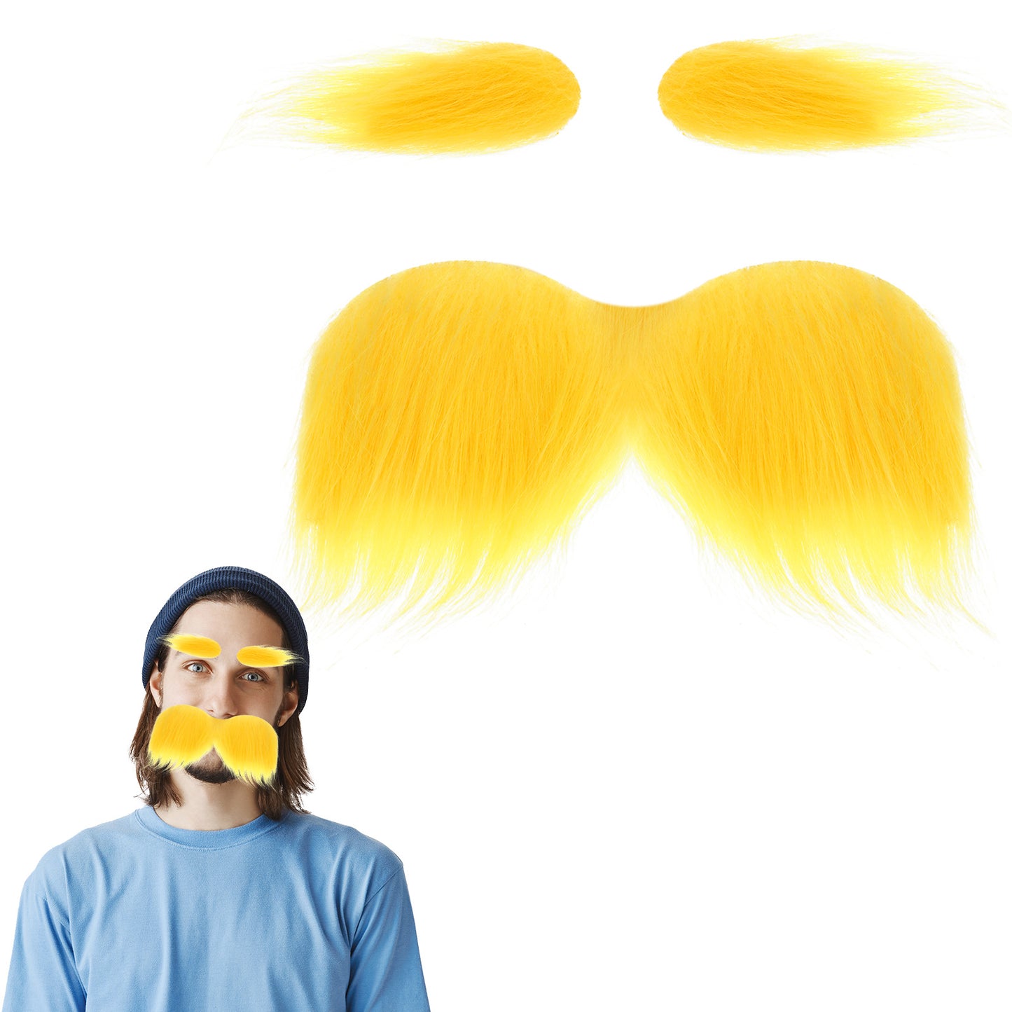 Yellow Mustache and Eyebrows Fake Beard Costume Novelty Realistic Fake Mustache and Beard For Adults Cosplay Halloween Costume Party Favors Dress Party