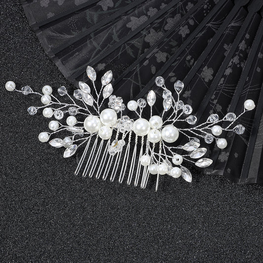 Pearl Bridal Hair Clips Crystal Wedding Hairpins Vintage Rhinestone Flower Side Hair Clips for Brides Wedding Prom Birthday Party (Silver)