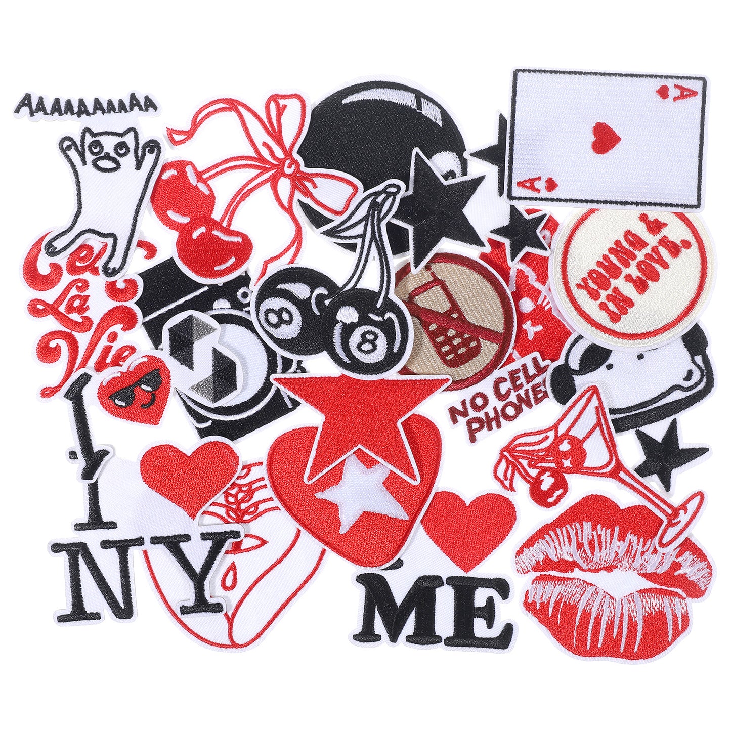 Y2K Iron on Patches for Clothes, 20PCS Embroidery Patches for Teens Women, Aesthetic DIY Fashion Downtown Girl Iron On Patch Repair for Jeans, Jackets, Backpacks, Hat
