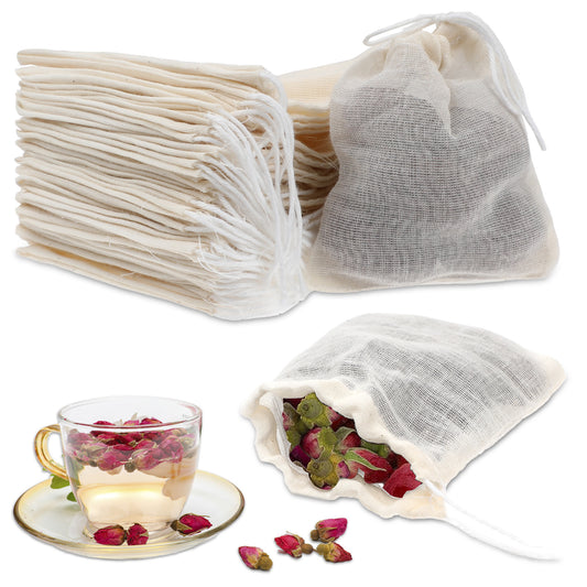 Lusofie Empty Tea Bags for Loose Tea, Small Muslin Bags Spice Bags, Reusable Cotton Drawstring Bags for Cooking Soup Sachet Coffee Tea Brew Straining(4 x 3 Inches)