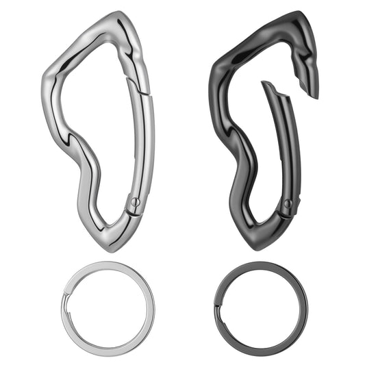 Josojoou 2PCS Cool Y2K Metal Shiny Carabiner Keychain Unisex,Cool Simple goth Keychains Suitable as A Great Gift, Black, Silver
