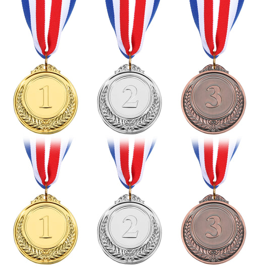 Josojoou 6PCS Metal Medals for Awards with Ribbons, Representing 1st 2nd 3rd Place Medals, Durable Gold Silver Bronze Medal for Sports, Games, Party Decorations