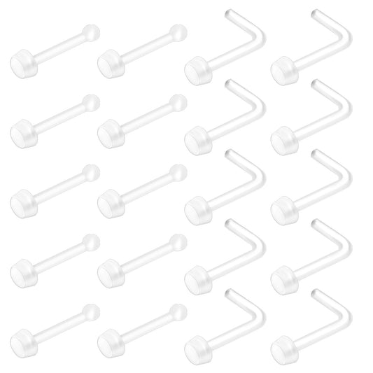 Yolev 20pcs Clear Nose Piercing 20g Acrylic Clear Nose Stud For Work L Shaped Straight Invisible Noses Rings Bioflex Studs Flexible Piercing Retainer Jewelry For Work Surgery