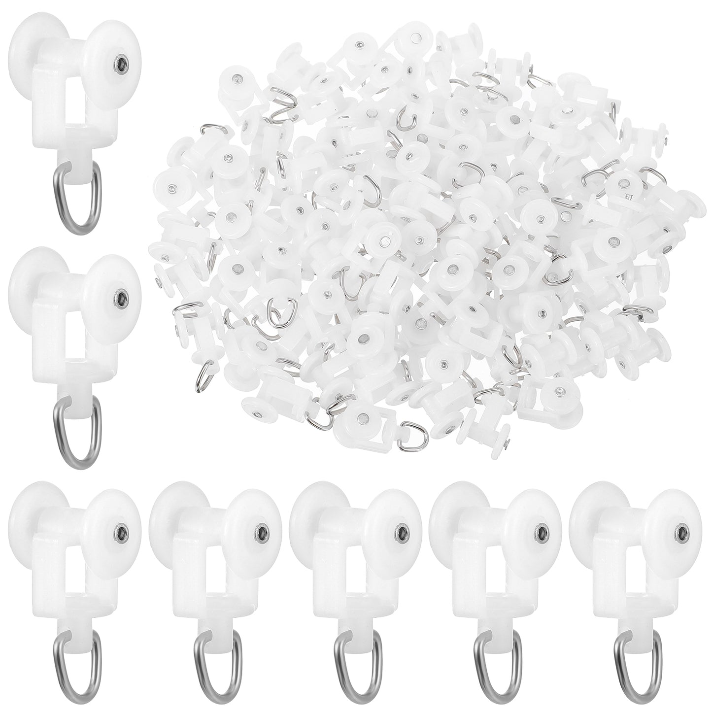 100Pcs Curtain Track Glider Rollers Hooks Flexible Ceiling Curtain Track Plastic Rail Gliders for Ceiling Drapes Room Dividers (White)