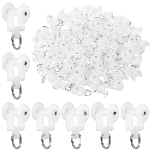 100Pcs Curtain Track Glider Rollers Hooks Flexible Ceiling Curtain Track Plastic Rail Gliders for Ceiling Drapes Room Dividers (White)
