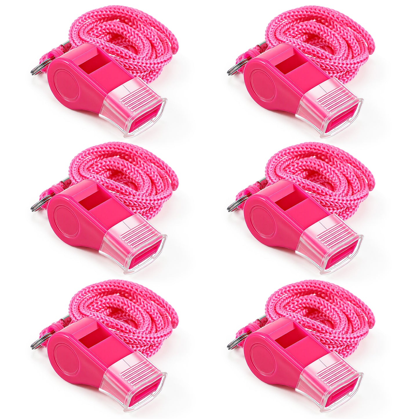 Tucnoeu 6 Pcs Pink Whistles with Mouthpiece, Plastic Whistle Emergency with Lanyard – Loud Crisp Sound for Teachers, Lifeguards, Coaches, and Outdoor Safety (6 Pack)