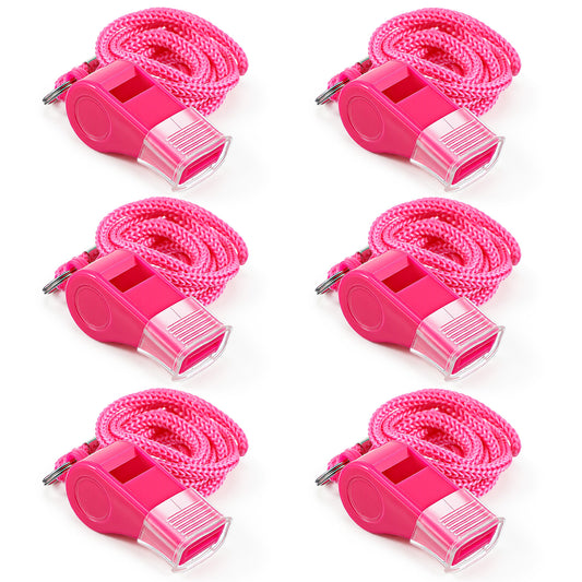Tucnoeu 6 Pcs Pink Whistles with Mouthpiece, Plastic Whistle Emergency with Lanyard – Loud Crisp Sound for Teachers, Lifeguards, Coaches, and Outdoor Safety (6 Pack)