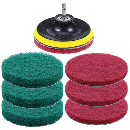 9PCS Drill Scrubber Brush Kit 4 Inch Drill Scrubber Attachment Household Cleaning Set for Kitchen Bathroom 4 Red Pads four Green Pads 1 Drills Attachment and 1 Universal Shaft