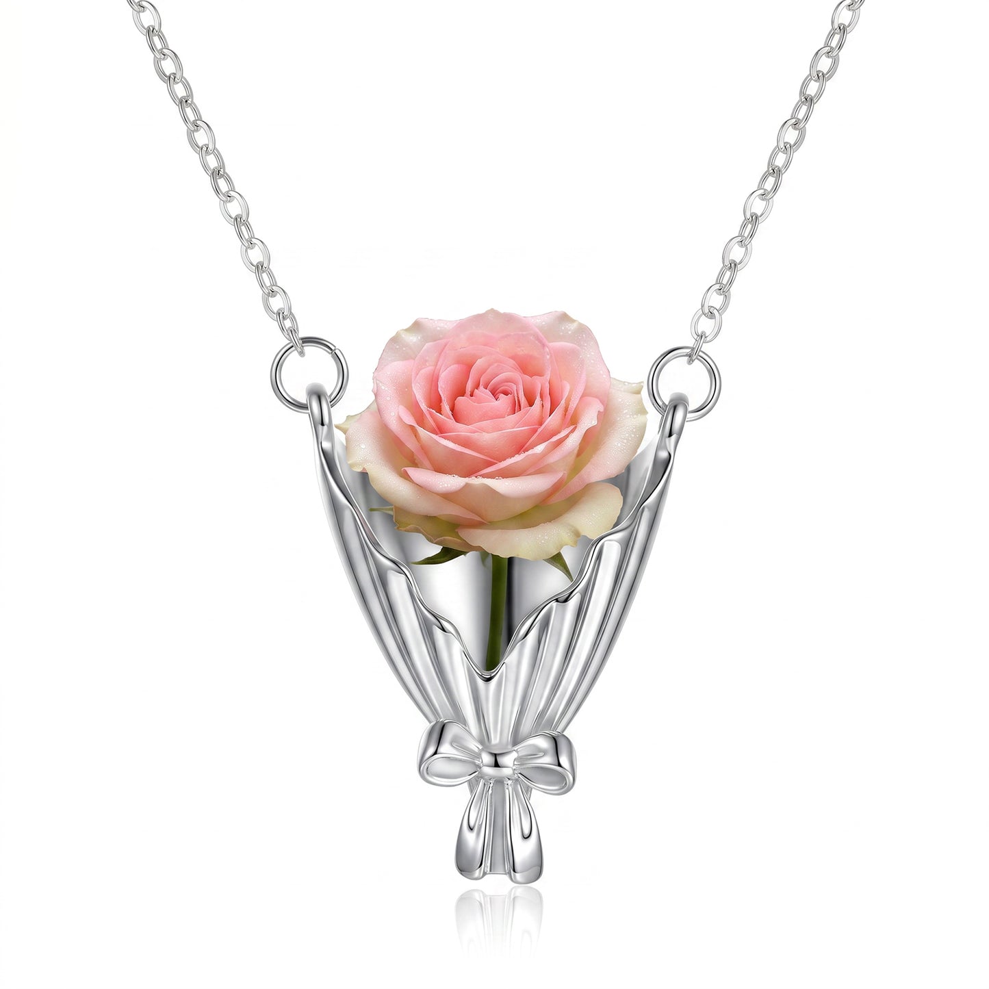 Yykazqe Flower Holder Necklace Silver Floral Necklace DIY Bouquet Necklaces for Women – Mini Vase Pendant with Adjustable Chain, Creative Nature Jewelry Gift for Mom, Bride, Teacher (1.3in x 1.02in)