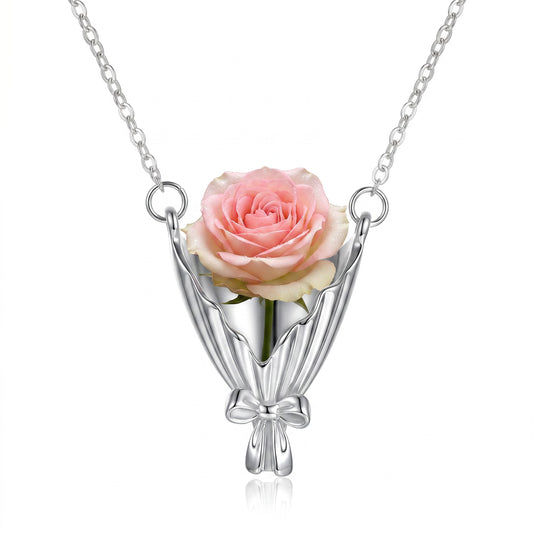 Yykazqe Flower Holder Necklace Silver Floral Necklace DIY Bouquet Necklaces for Women – Mini Vase Pendant with Adjustable Chain, Creative Nature Jewelry Gift for Mom, Bride, Teacher (1.3in x 1.02in)
