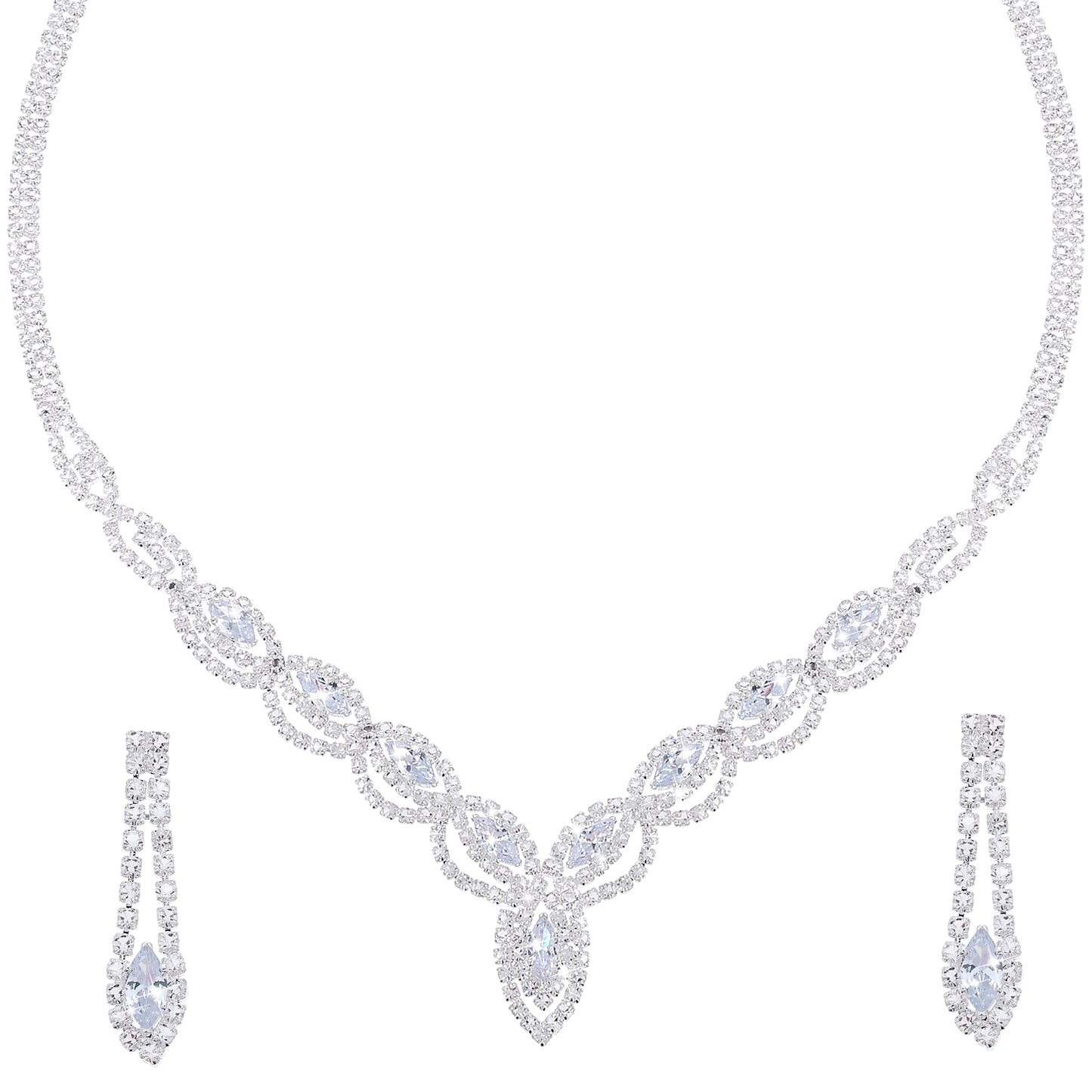 Tucnoeu Bride Silver Necklace Earrings Set Women Rhinestone Crystal Wedding Bridal Choker Rhinestone Choker Necklace for Brides Bridesmaid Prom Costume Accessories