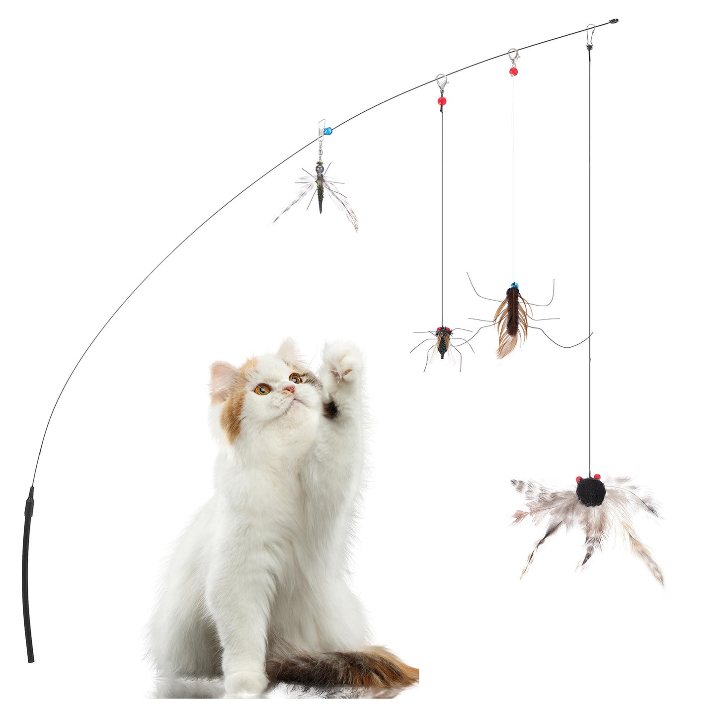 Neyauo Interactive Cat Wand Toy, Cat Teaser Toy with 4 Realistic Hanging Refills and 1 Cats Wand