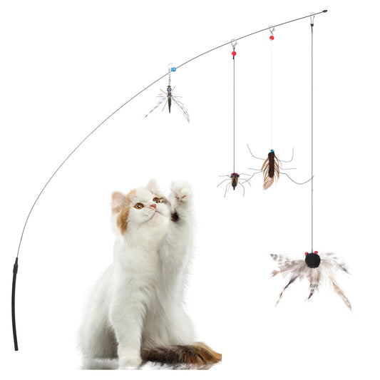 Neyauo Interactive Cat Wand Toy, Cat Teaser Toy with 4 Realistic Hanging Refills and 1 Cats Wand