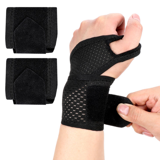 Gemoioio 2Pack Ultra-Thin Mesh Wrist Braces, Breathable Wrist Wraps for Pain, Adjustable Wrists Support for Working Out Daily Use Tendonitis, Carpal Tunnel Relief(Black)