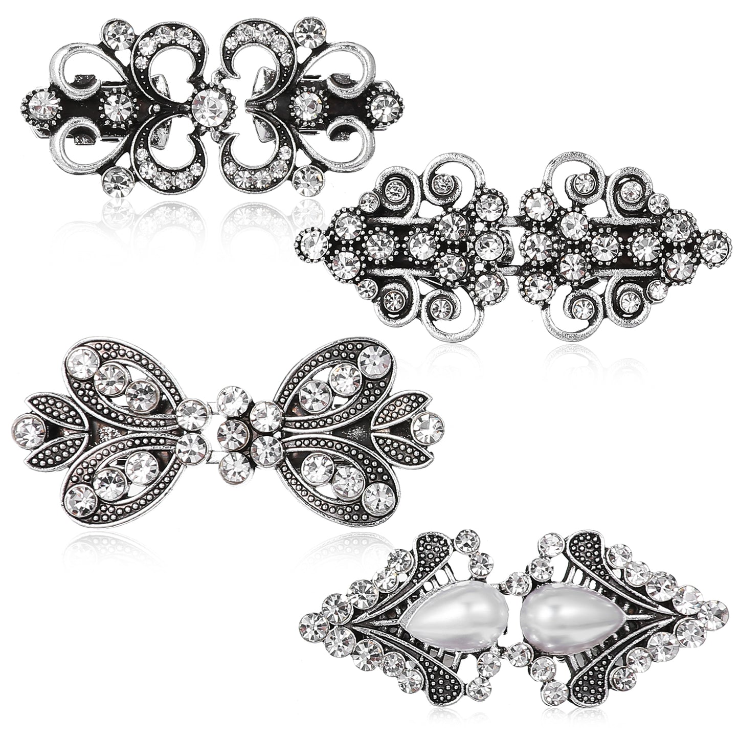 Josojoou 4Pcs Sweater Clips, Dress Clip Back Cinch,Shawl Clip,Silver Shawl Pins,Vintage Cardigan Clip for Women