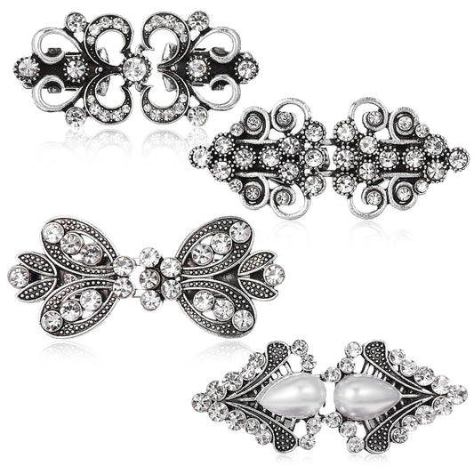 Josojoou 4Pcs Sweater Clips, Dress Clip Back Cinch,Shawl Clip,Silver Shawl Pins,Vintage Cardigan Clip for Women
