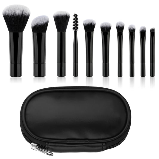 10 pcs Travel Makeup Brushes Set Mini Makeup Brushes Travel Size Makeup Brushes with Pack Portable Cosmetic Travel Makeup Brushes Full Complete Eyeshadow Foundation Shadow Contour Blush(black)