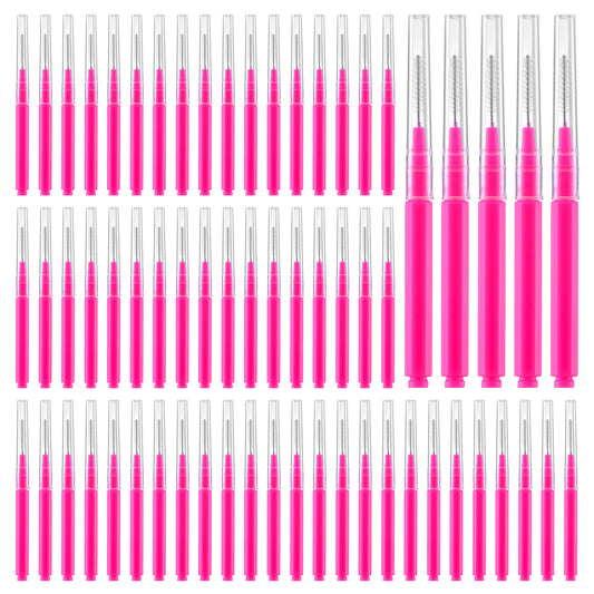 100Pcs Micro Eyebrow Brush Set with Cap Pink Micro Spoolies Lamination Portable Brow Brushes Multifunctional Brow Lamination Brush Brow Spoolie for Eyelash and Eyebrow Extensions Tool