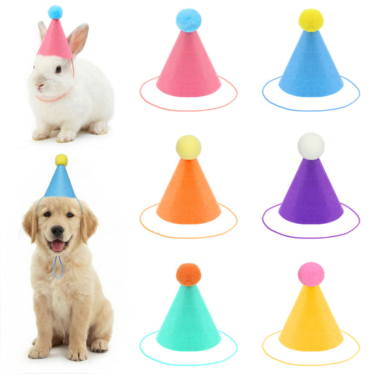6 Pcs Colorful Mini Party Hats with Pom Poms, Cute Mini Cone Birthday Party Hats for Stuffed Animals, Dolls, Dogs, Cats, Rabbits, Puppies, Birthday Decorations & Adorable Photo Props