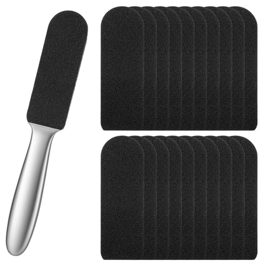 Professional Pedicure Foot File and Callus Remover, Stainless Steel Foot Rasp with Coarse and Fine Grits Replacement Pads, for Hard Skin, Bath and Shower Use
