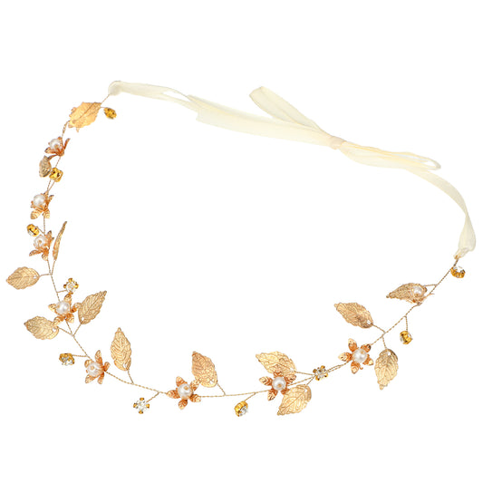 Gold Leaf Headband, Bridal Gold Leaf Crown Headband Boho Hair Piece Flower Headpiece Vintage Golden Olive Leaves Hair Loop for Wedding Accessories