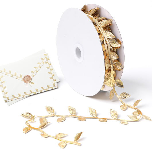 Gold Leaf Ribbon, 21.9 Yards Artificial Gold Leaves Rope for Garland Gift Wrapping DIY Crafts Party Wedding Christmas Home Decorations