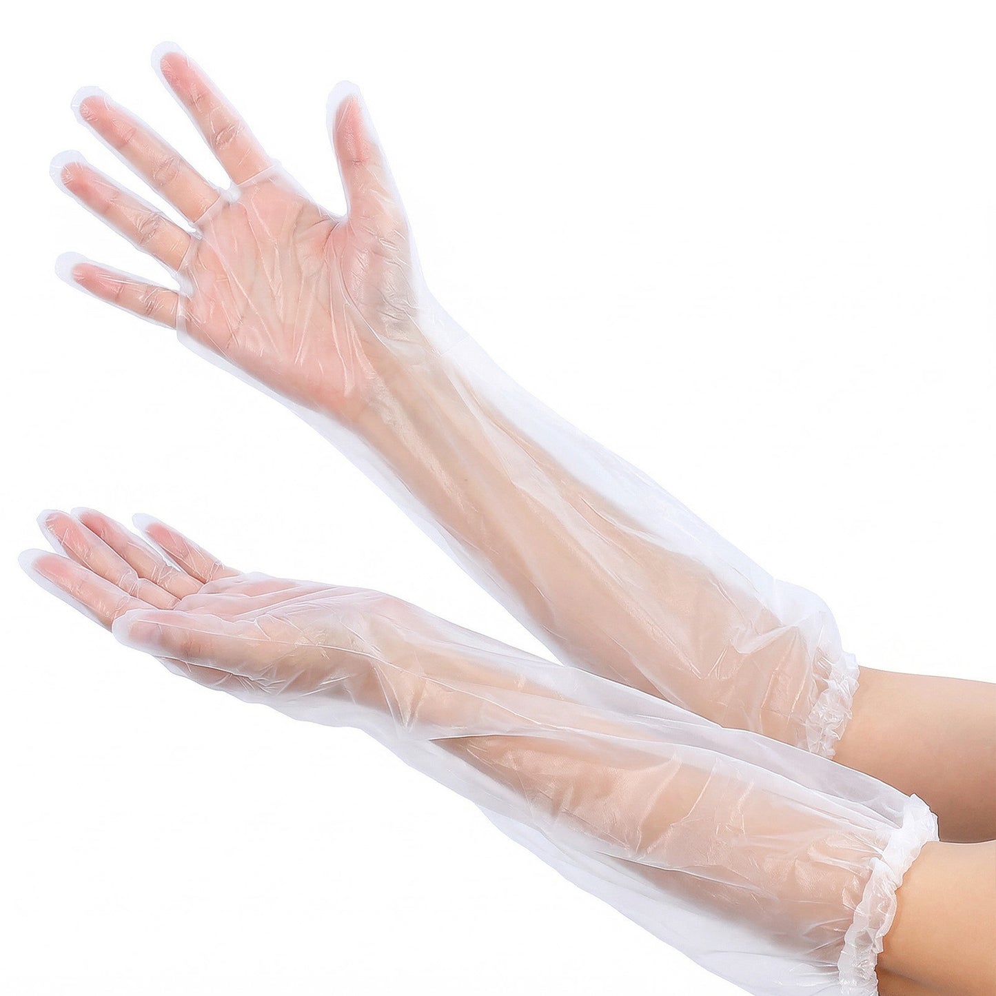 Tucnoeu 20pcs Long Sleeve Cleaning Gloves, Reusable & Waterproof PE Gloves for Household, Kitchen, Dishwashing, Gardening - 23.6 Inch