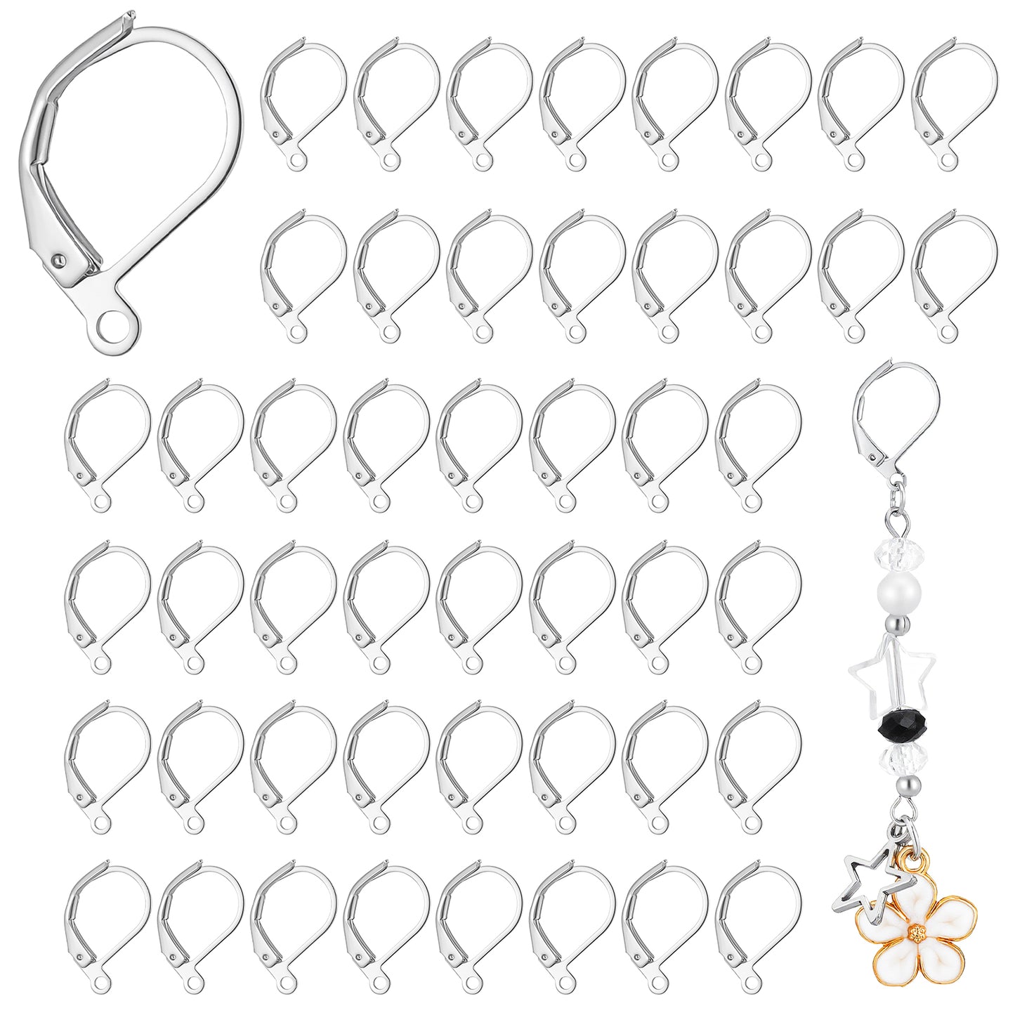 Leverback Earring Hooks 50 Pcs - Silver Earring Hooks for Jewelry Making DIY Crafts, Secure Closure Fishhook Findings
