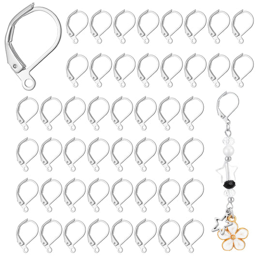 Leverback Earring Hooks 50 Pcs - Silver Earring Hooks for Jewelry Making DIY Crafts, Secure Closure Fishhook Findings