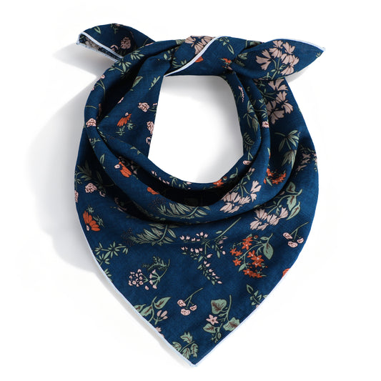 Josojoou Floral Bandana, Navy Blue Bandana, 21.7" Square Cotton Headscarf Hair Handkerchief, Bandanas Headbands for Women Men Beach Camping Running