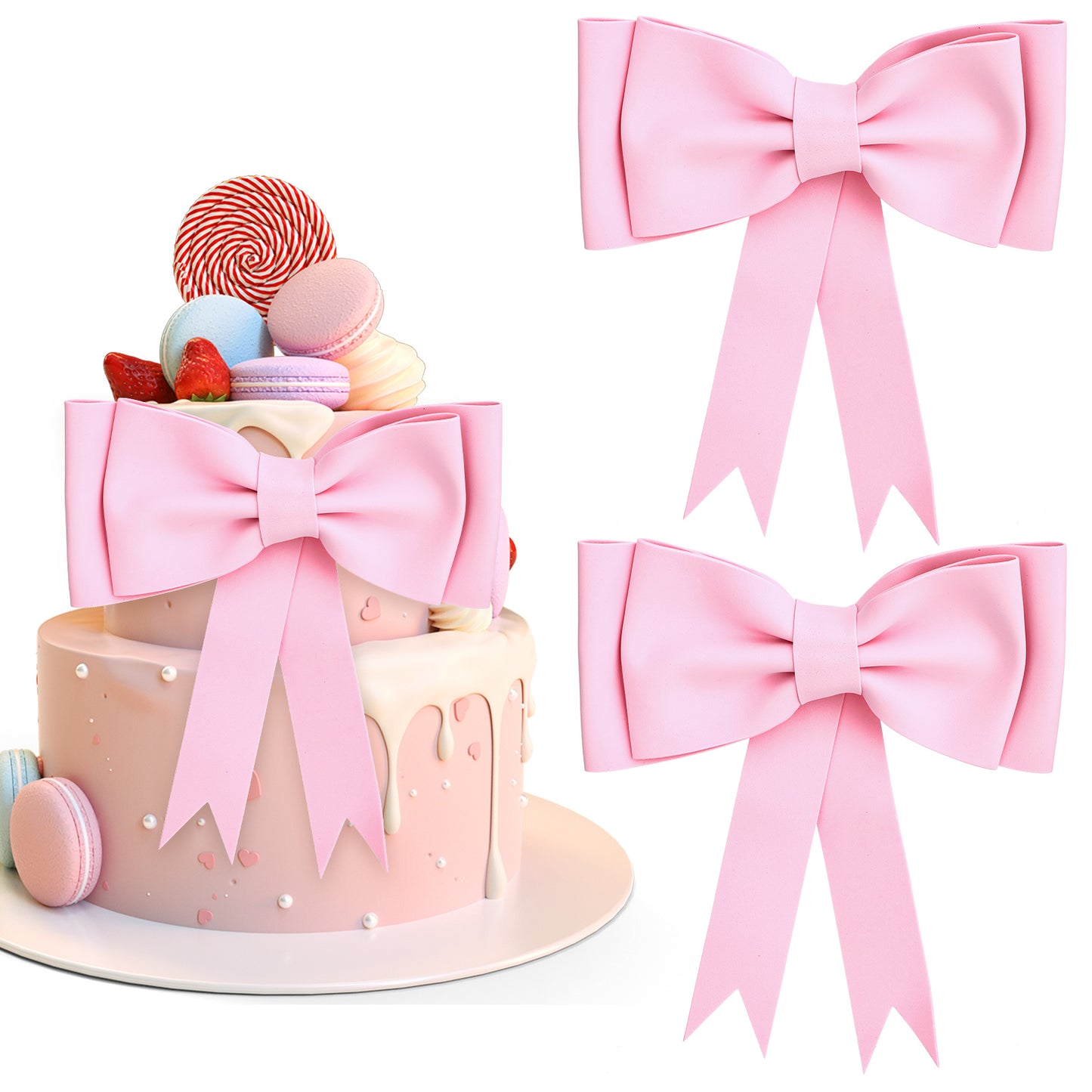 Bowknot Cake Decorations Princess Cake Topper Oversized Pink Bow Birthday Cake Toppers