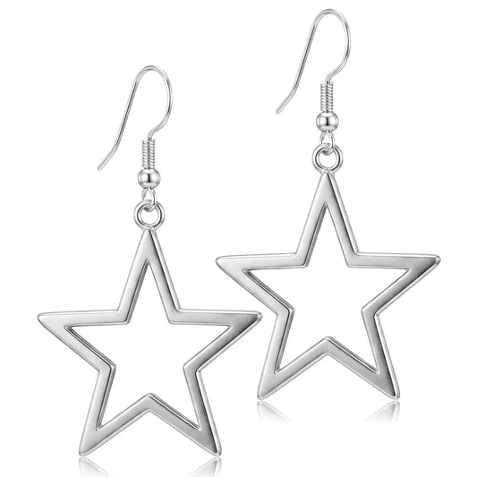 Yolev Silver Star Earrings for Women, Simple Hollow Star Dangle Earrings, Star Earrings Dangle Earring for Party Wedding Daily Use