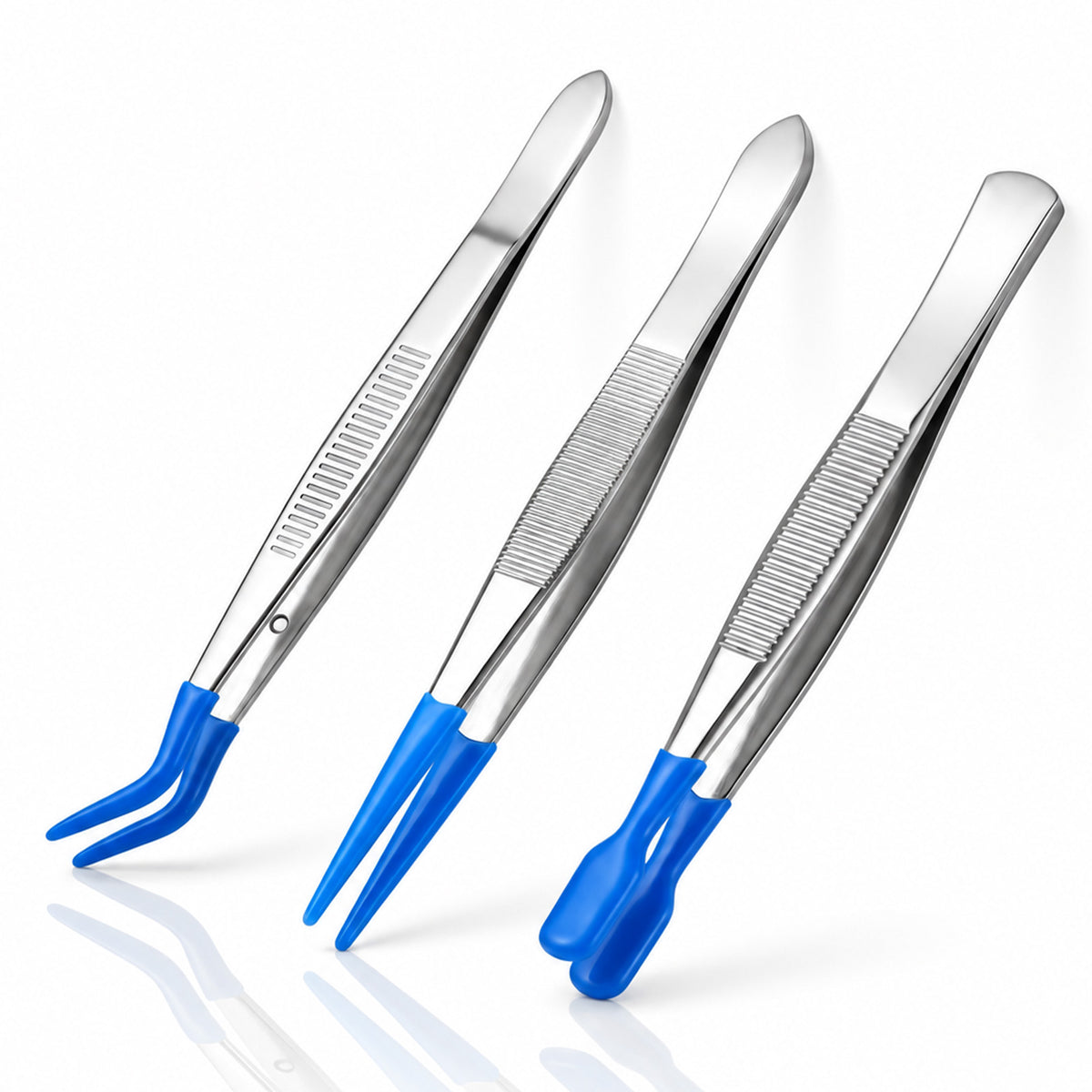 3 Pcs Tweezers with Rubber Tips,Blue PVC Coated Craft Tweezers for Beads