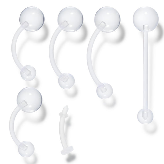 Tucnoeu 24 Pcs Clear Belly Button Rings, Plastic Piercing Jewelry Bellys Rings, Pregnancy Belly Ring, Curved Barbell Navel Piercings Retainers for Work Surgery