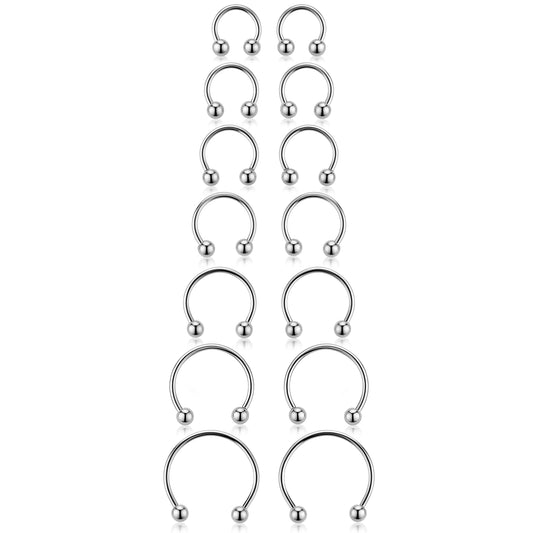 7Pairs 6/7/8/9/10/12/14MM Small Septum Rings 16G Surgical Stainless Steel Horseshoe Hoop Rings Curved Barbell Piercing Hoop for Nose Nostril Cartilage Helix Daith Tragus Lip Eyebrow Piercing Men Women