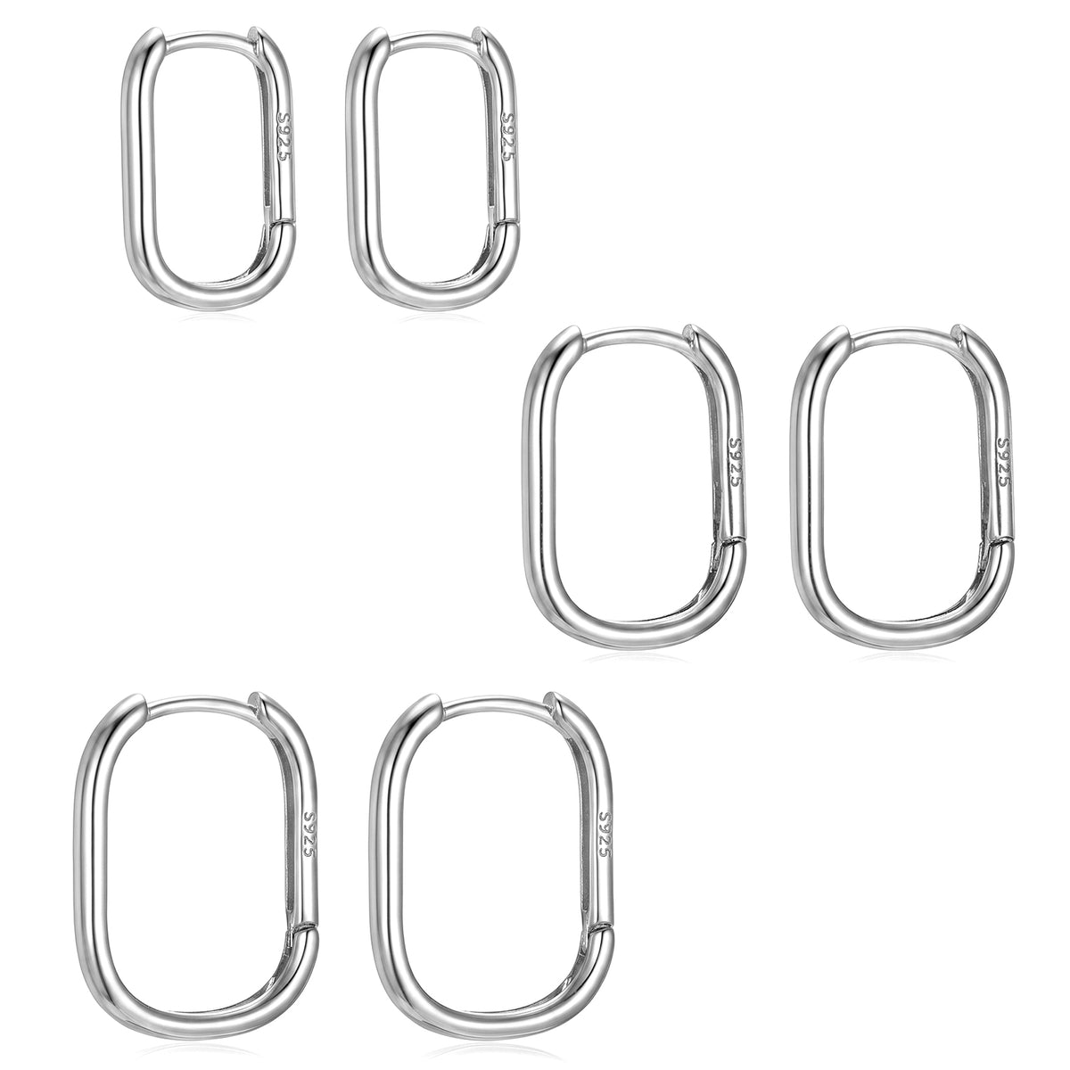 3Pairs Silver Hoop Earrings for Women, Small Square Hoop Earrings, 3Sizes