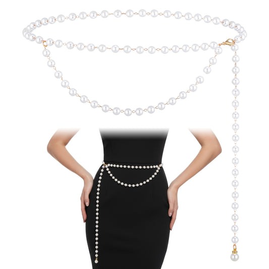 Pearl Waist Chain Layered Pearl Belt Adjustable Pearls Waist Belt for Women Dress Jeans Summer Beach Body Jewelry Accessories