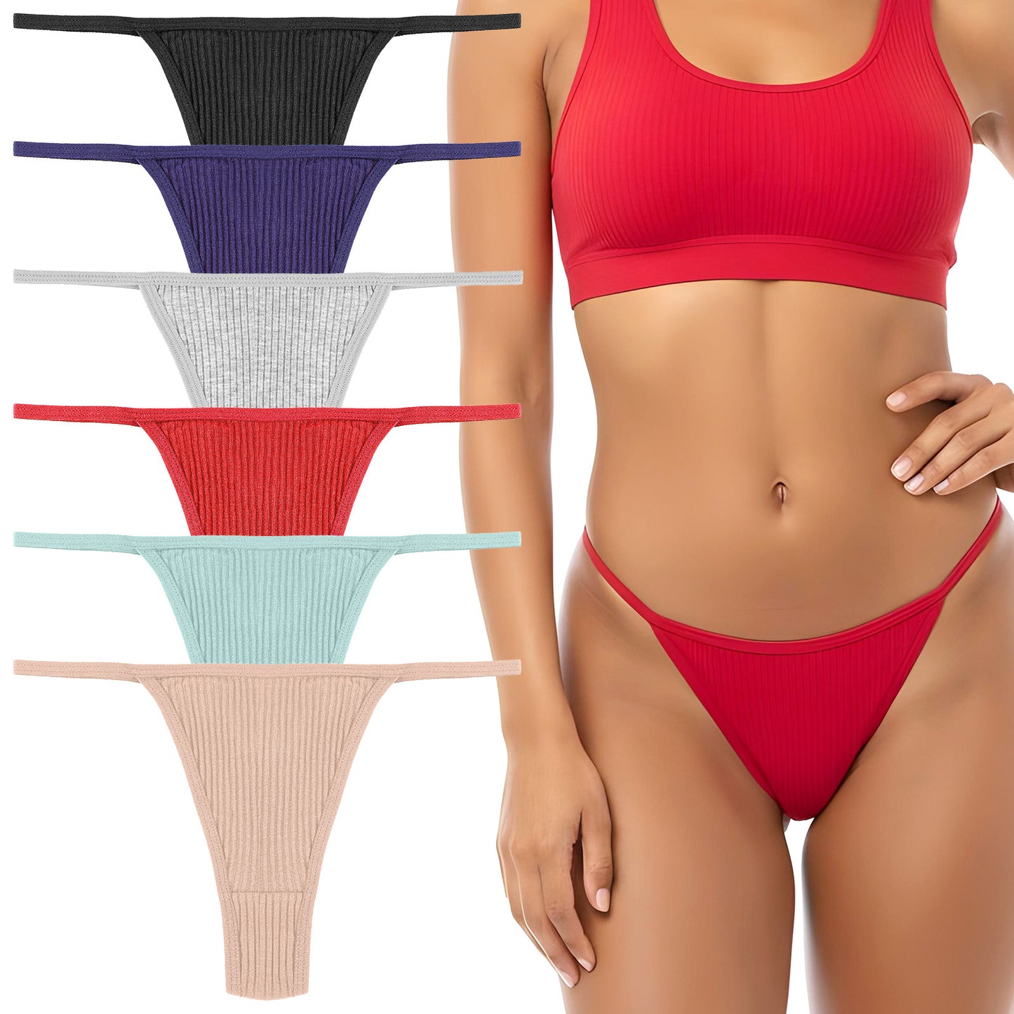 Cotton G String Thong for Women No Show Seamless Thong Underwear for Women Sexy Stretch Low Rise Panties 6 Pack Multicolor