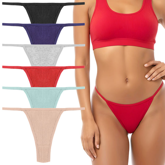 Cotton G String Thong for Women No Show Seamless Thong Underwear for Women Sexy Stretch Low Rise Panties 6 Pack Multicolor