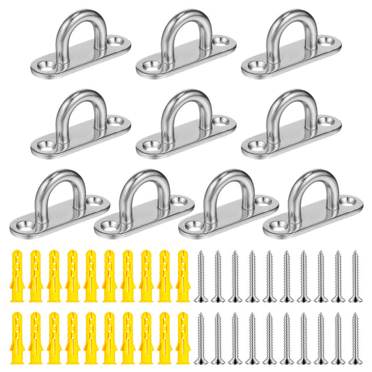 Lusofie 10 Pack Stainless Steel Pad Eye Hook 1.8 Inch Ceiling Hook Ring Hooks with 20pcs Screws and Plastic Expansion Tube U Shaped Bracket Hooks for Hanging, Wall Mount Marine Hardware Hooks(Silver)