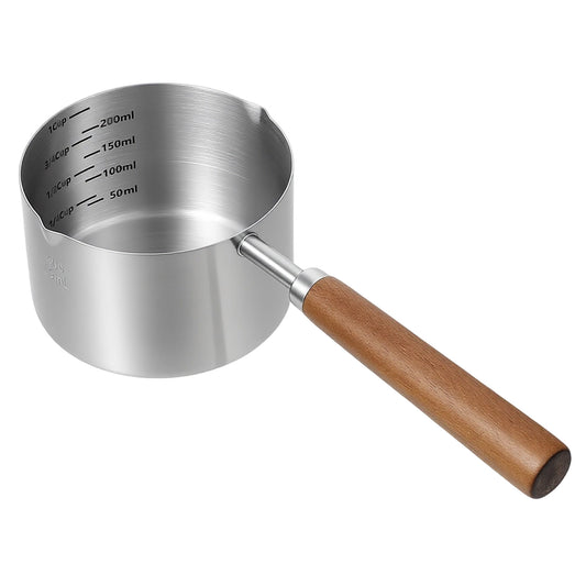 Cat Dog Food Scoop 1 Cup, 304 Stainless Steel Measuring Cup with Long Wooden Handle Pet Food Scoop Precision Scale Measurement