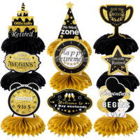 9Pcs Retirement Party Decorations, Black and Gold Retirement Honeycomb Centerpieces for Table, Retired Party Supplies for Men and Women, Retired Table Decor