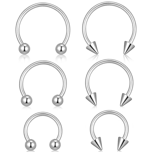 Yolev 6pcs Horseshoe Nose Ring 16g Surgical Steel Septum Piercing Jewellery Horseshoe Hoop Earring Lip Rings Ear Helix Cartilage Daith Conch Horse Shoe Nose Ring For Women Men 8/10/12mm Silver